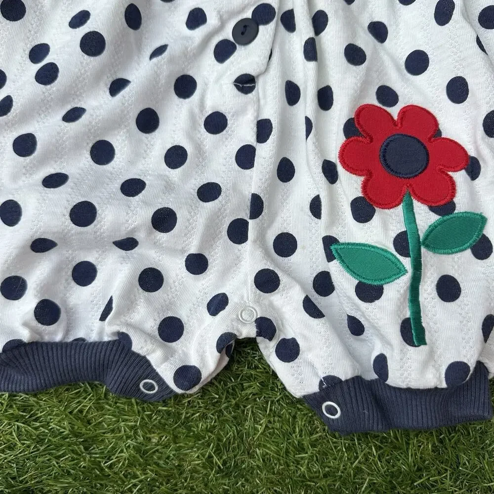 NWT Vtg Day Sportswear Baby Bubble Romper 12M Polka‎ Dot Flower Romper White Blk